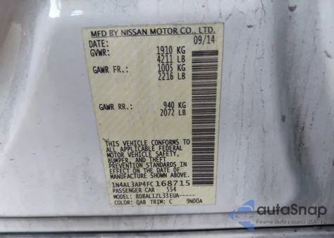 2015 Nissan Altima 2.5 Sv from USA, damaged, VIN 1N4AL3AP4FC168715